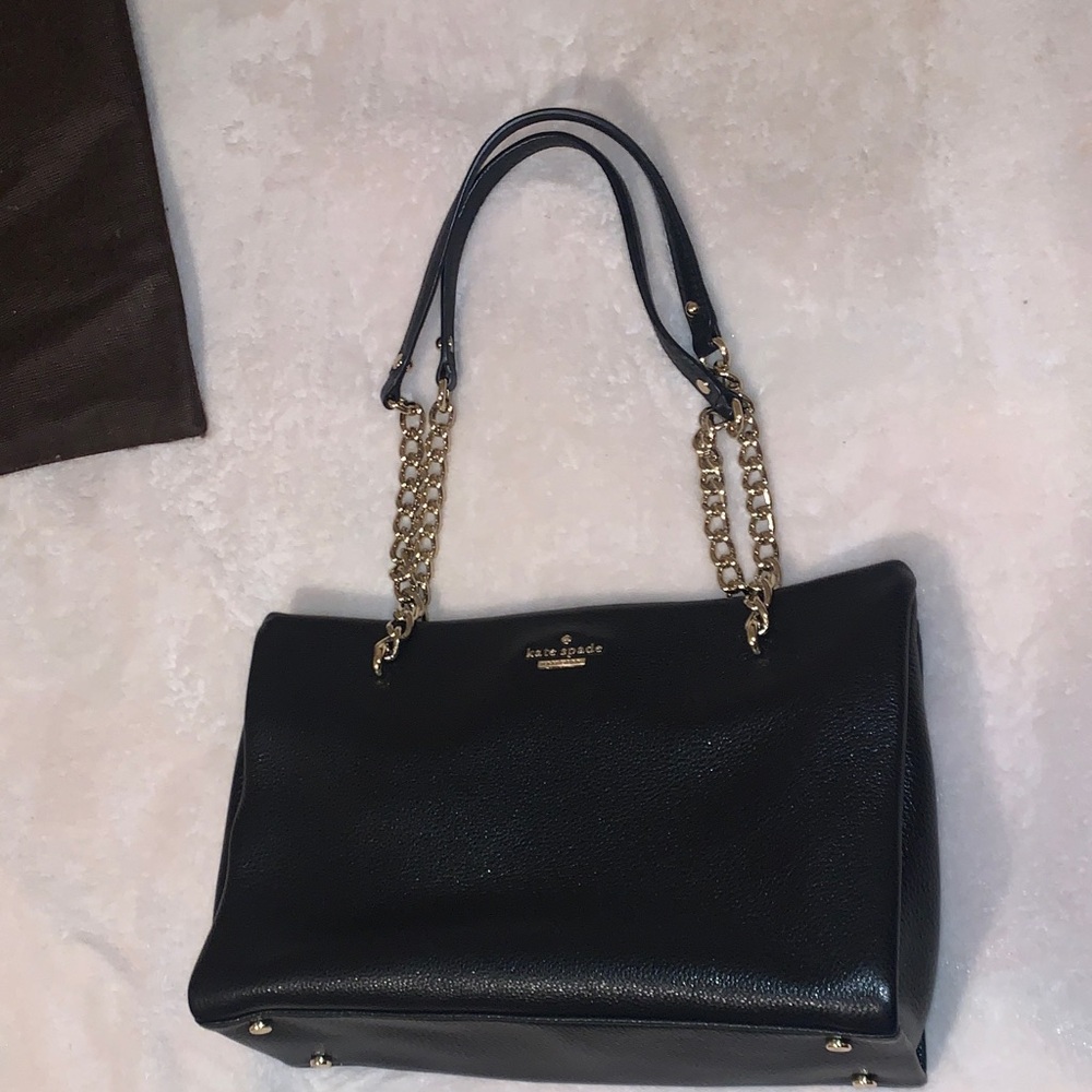 Kate Spade Black Leather Shoulder Bag with Gold Coloured Chain